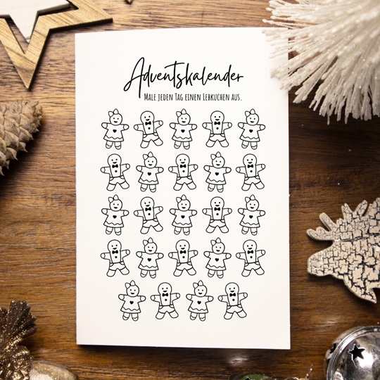 Adventskalender mit Lebkuchen – Vorlage zum Ausmalen für Kinder & Familien