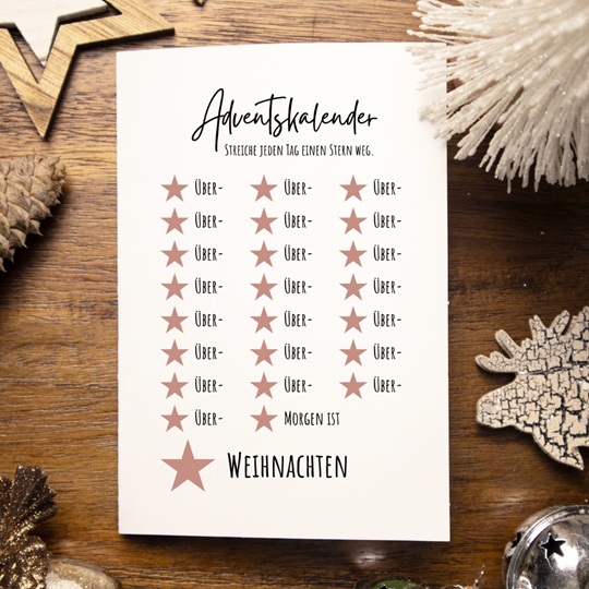 Minimalistischer Adventskalender mit Sternen – Vorlage zum Ausdrucken