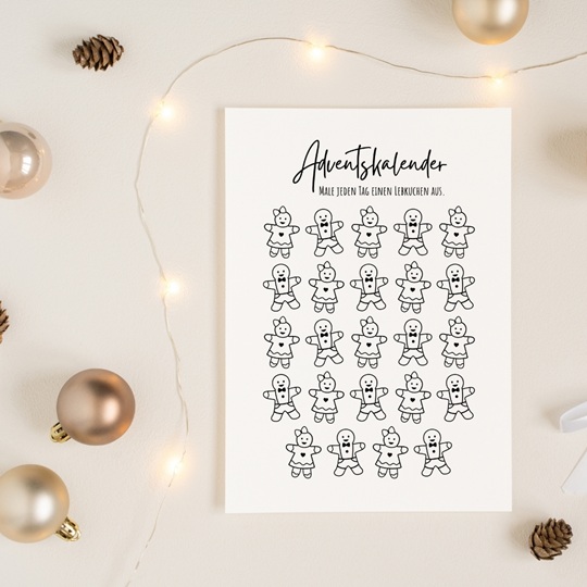 Adventskalender mit Lebkuchen – Vorlage zum Ausmalen für Kinder & Familien