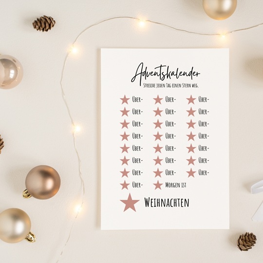 Minimalistischer Adventskalender mit Sternen – Vorlage zum Ausdrucken