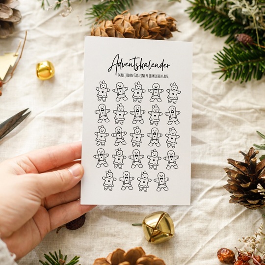 Adventskalender mit Lebkuchen – Vorlage zum Ausmalen für Kinder & Familien