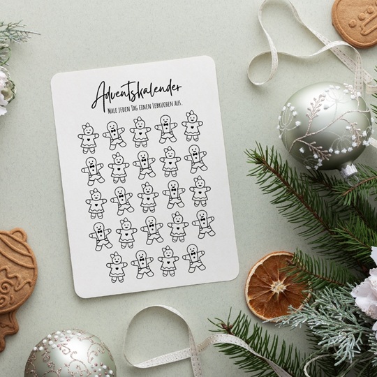 Adventskalender mit Lebkuchen – Vorlage zum Ausmalen für Kinder & Familien