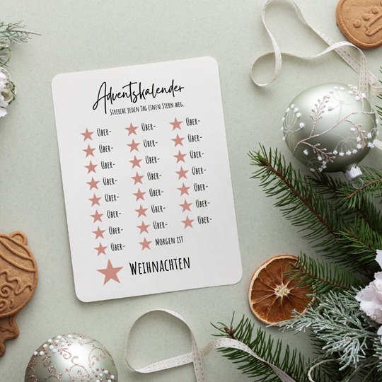 Minimalistischer Adventskalender mit Sternen – Vorlage zum Ausdrucken
